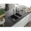 Granitinė virtuvinė plautuvė Mexen Carlos su maišytuvu ir sifonu, Metallic juodas/sidabrinis+Juodas/Chrome