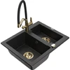 Granitinė virtuvinė plautuvė Mexen Carlos su maišytuvu ir sifonu, Metallic juodas/sidabrinis+Juodas/Gold