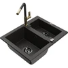 Granitinė virtuvinė plautuvė Mexen Carlos su maišytuvu ir sifonu, Metallic juodas/auksinis+Juodas/Gold