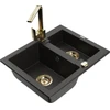 Granitinė virtuvinė plautuvė Mexen Carlos su maišytuvu ir sifonu, Metallic juodas/auksinis+Gold