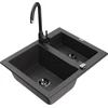 Granitinė virtuvinė plautuvė Mexen Carlos su maišytuvu ir sifonu, Juodas granite+Juodas