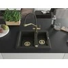 Granitinė virtuvinė plautuvė Mexen Carlos su maišytuvu ir sifonu, Metallic juodas/auksinis+Juodas/Gold
