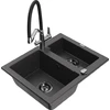 Granitinė virtuvinė plautuvė Mexen Carlos su maišytuvu ir sifonu, Juodas granite+Juodas/Chrome