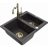 Granitinė virtuvinė plautuvė Mexen Carlos su maišytuvu ir sifonu, Juodas granite+Gold