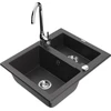 Granitinė virtuvinė plautuvė Mexen Carlos su maišytuvu ir sifonu, Juodas granite+Chrome