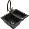 Granitinė virtuvinė plautuvė Mexen Carlos su maišytuvu ir sifonu, Metallic juodas/auksinis+Juodas/Gold