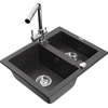 Granitinė virtuvinė plautuvė Mexen Carlos su maišytuvu ir sifonu, Juodas granite+Chrome