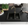 Granitinė virtuvinė plautuvė Mexen Carlos su maišytuvu ir sifonu, Metallic juodas/auksinis+Gold