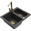 Granitinė virtuvinė plautuvė Mexen Carlos su maišytuvu ir sifonu, Juodas granite+Gold