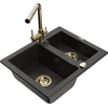 Granitinė virtuvinė plautuvė Mexen Carlos su maišytuvu ir sifonu, Metallic juodas/auksinis+Gold
