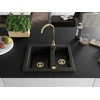 Granitinė virtuvinė plautuvė Mexen Carlos su maišytuvu ir sifonu, Metallic juodas/auksinis+Gold