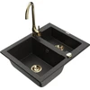 Granitinė virtuvinė plautuvė Mexen Carlos su maišytuvu ir sifonu, Metallic juodas/auksinis+Gold