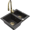 Granitinė virtuvinė plautuvė Mexen Carlos su maišytuvu ir sifonu, Juodas granite+Gold
