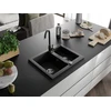 Granitinė virtuvinė plautuvė Mexen Carlos su maišytuvu ir sifonu, Juodas granite