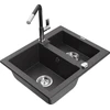 Granitinė virtuvinė plautuvė Mexen Carlos su maišytuvu ir sifonu, Juodas granite+Juodas/Chrome