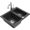 Granitinė virtuvinė plautuvė Mexen Carlos su maišytuvu ir sifonu, Juodas granite+Chrome