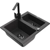 Granitinė virtuvinė plautuvė Mexen Carlos su maišytuvu ir sifonu, Juodas granite+Juodas(B)