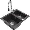 Granitinė virtuvinė plautuvė Mexen Carlos su maišytuvu ir sifonu, Juodas granite+Chrome