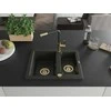 Granitinė virtuvinė plautuvė Mexen Carlos su maišytuvu ir sifonu, Metallic juodas/auksinis+Juodas/Gold