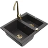 Granitinė virtuvinė plautuvė Mexen Carlos su maišytuvu ir sifonu, Juodas granite+Gold