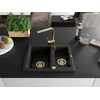 Granitinė virtuvinė plautuvė Mexen Carlos su maišytuvu ir sifonu, Metallic juodas/sidabrinis+Gold