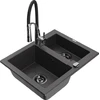 Granitinė virtuvinė plautuvė Mexen Carlos su maišytuvu ir sifonu, Juodas granite+Juodas/Chrome
