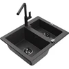 Granitinė virtuvinė plautuvė Mexen Carlos su maišytuvu ir sifonu, Juodas granite+Juodas