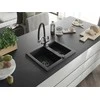 Granitinė virtuvinė plautuvė Mexen Carlos su maišytuvu ir sifonu, Metallic juodas/sidabrinis+Juodas/Chrome