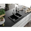 Granitinė virtuvinė plautuvė Mexen Carlos su maišytuvu ir sifonu, Metallic juodas/sidabrinis+Chrome