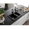 Granitinė virtuvinė plautuvė Mexen Carlos su maišytuvu ir sifonu, Metallic juodas/sidabrinis+Juodas
