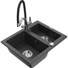 Granitinė virtuvinė plautuvė Mexen Carlos su maišytuvu ir sifonu, Juodas granite+Juodas/Chrome