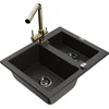Granitinė virtuvinė plautuvė Mexen Carlos su maišytuvu ir sifonu, Metallic juodas/auksinis+Gold