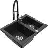 Granitinė virtuvinė plautuvė Mexen Carlos su maišytuvu ir sifonu, Metallic juodas/sidabrinis+Juodas/Chrome