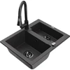 Granitinė virtuvinė plautuvė Mexen Carlos su maišytuvu ir sifonu, Juodas granite+Juodas