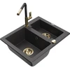 Granitinė virtuvinė plautuvė Mexen Carlos su maišytuvu ir sifonu, Juodas granite+Juodas/Gold