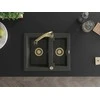 Granitinė virtuvinė plautuvė Mexen Carlos su maišytuvu ir sifonu, Juodas granite+Gold