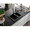Granitinė virtuvinė plautuvė Mexen Carlos su maišytuvu ir sifonu, Juodas granite+Juodas