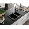 Granitinė virtuvinė plautuvė Mexen Carlos su maišytuvu ir sifonu, Metallic juodas/sidabrinis+Gold