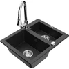Granitinė virtuvinė plautuvė Mexen Carlos su maišytuvu ir sifonu, Metallic juodas/sidabrinis+Chrome