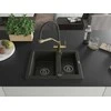 Granitinė virtuvinė plautuvė Mexen Carlos su maišytuvu ir sifonu, Metallic juodas/auksinis+Juodas/Gold