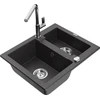Granitinė virtuvinė plautuvė Mexen Carlos su maišytuvu ir sifonu, Juodas granite+Chrome