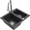 Granitinė virtuvinė plautuvė Mexen Carlos su maišytuvu ir sifonu, Juodas granite+Chrome