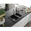Granitinė virtuvinė plautuvė Mexen Carlos su maišytuvu ir sifonu, Metallic juodas/sidabrinis+Chrome