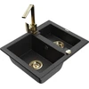 Granitinė virtuvinė plautuvė Mexen Carlos su maišytuvu ir sifonu, Metallic juodas/sidabrinis+Gold