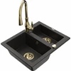 Granitinė virtuvinė plautuvė Mexen Carlos su maišytuvu ir sifonu, Metallic juodas/auksinis+Gold