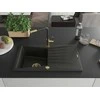 Granitinė virtuvinė plautuvė Mexen Cesar su maišytuvu ir sifonu, Metallic juodas/auksinis+Juodas/Gold
