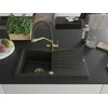 Granitinė virtuvinė plautuvė Mexen Cesar su maišytuvu ir sifonu, Metallic juodas/auksinis+Juodas/Gold