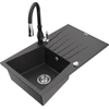Granitinė virtuvinė plautuvė Mexen Cesar su maišytuvu ir sifonu, Juodas granite+Juodas