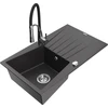 Granitinė virtuvinė plautuvė Mexen Cesar su maišytuvu ir sifonu, Juodas granite+Juodas/Chrome