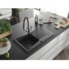 Granitinė virtuvinė plautuvė Mexen Cesar su maišytuvu ir sifonu, Juodas granite+Juodas/Chrome